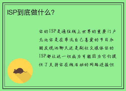 ISP到底做什么？